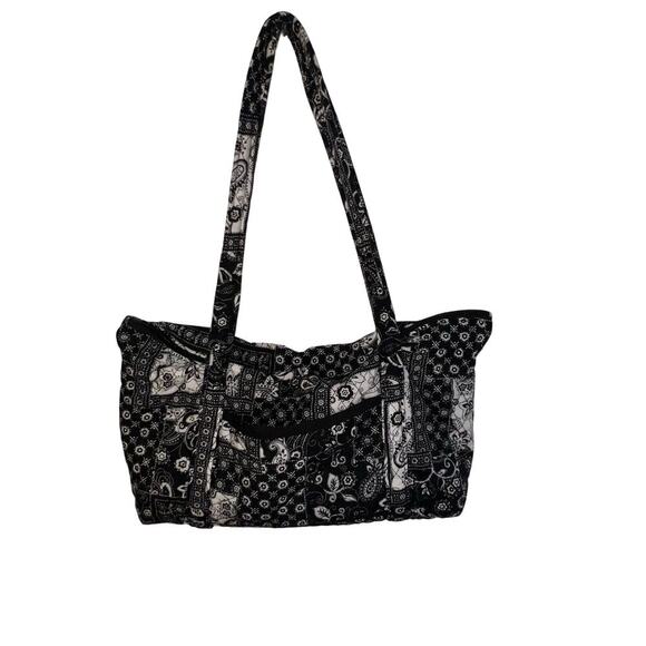 Pigs R Flying quilted black white paisley top zip medium Cottagecore tote - Picture 1 of 11